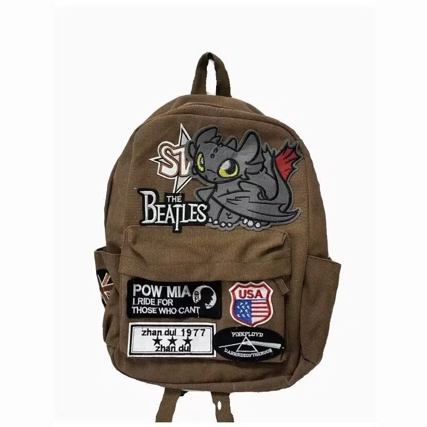 垣途者 潮牌小怪兽复古嘻哈摇滚 帆布 双肩包 男女同款情侣款 咖色