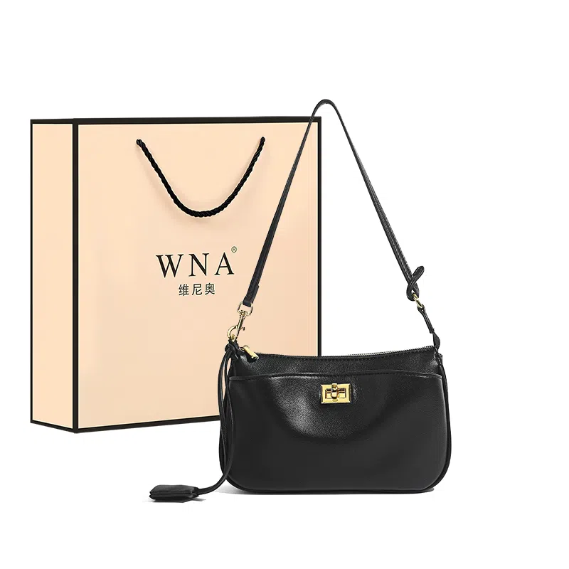 维尼奥 小众高级感通勤小方包复古锁扣简约百搭女包小众休闲气质品牌腋下法棍包 合成革 单肩斜挎包 常规 女款 黑色