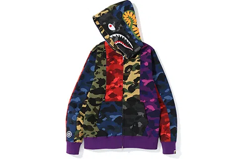 A BATHING APE BAPE MIX CAMO CRAZY SHARK FULL ZIP HOODIE