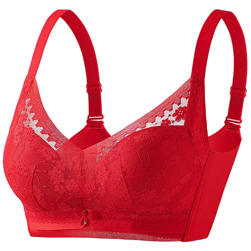 波波女神 漫画胸聚拢防下垂收副乳调整型仿乳胶杯性感蕾丝舒适无痕抗菌无钢圈文胸 女款 单件装