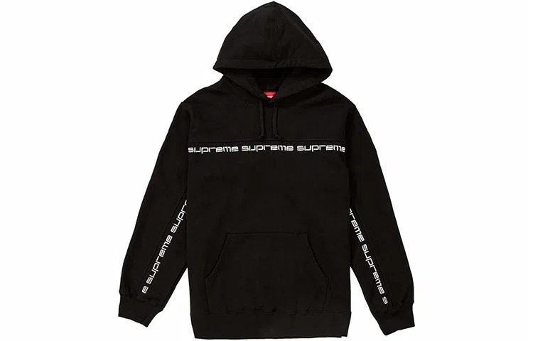 Supreme FW18 Text Stripe Hooded Sweatshirt Black
