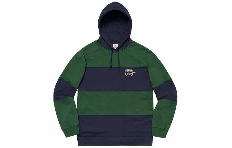 Supreme x Nike SS19 Striped Hoodie Navy