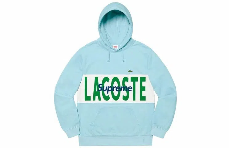 Supreme x LACOSTE Logo Hoodie Light Blue