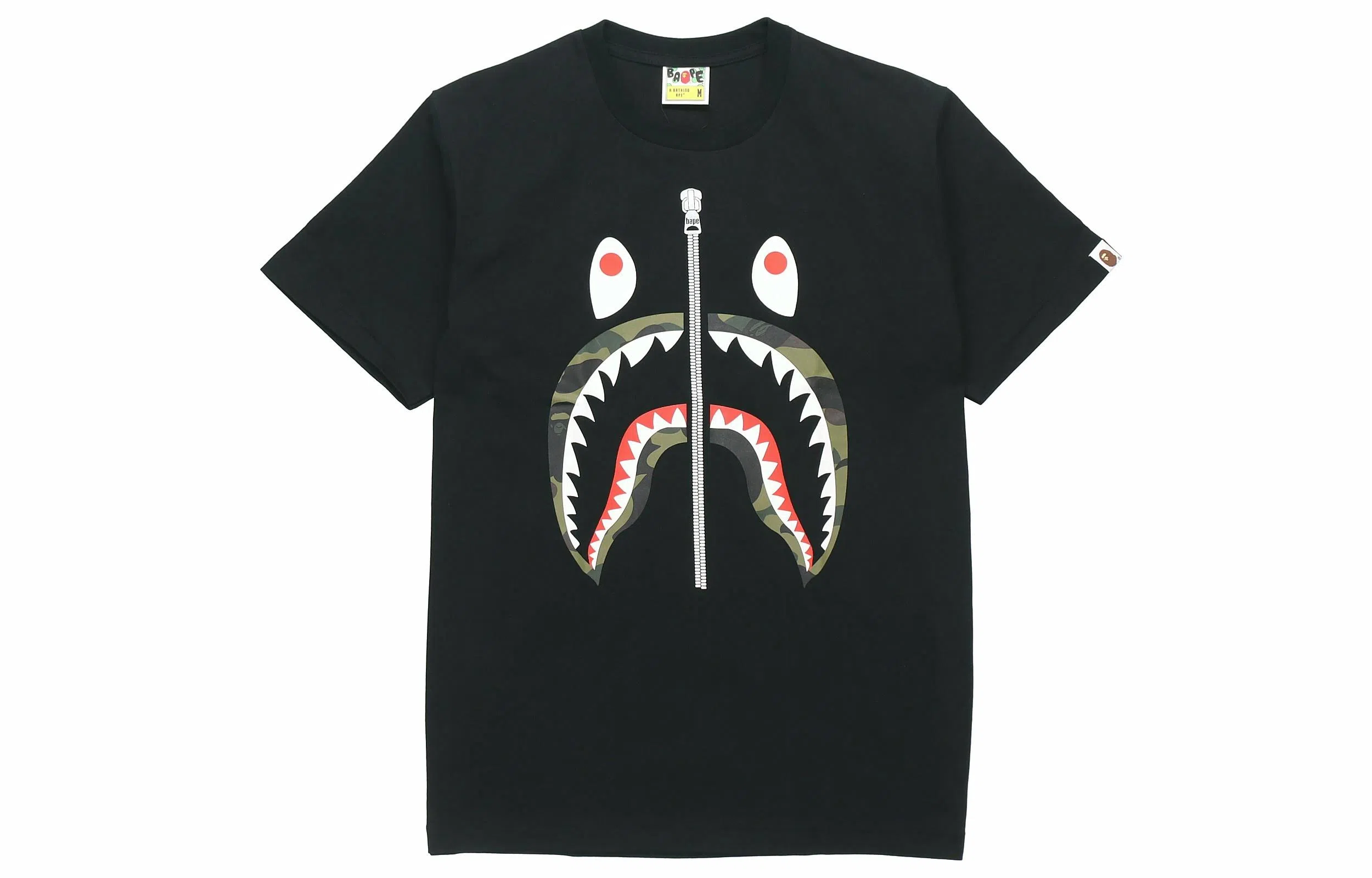 A BATHING APE Shark Series Green Camo T-Shirt Black