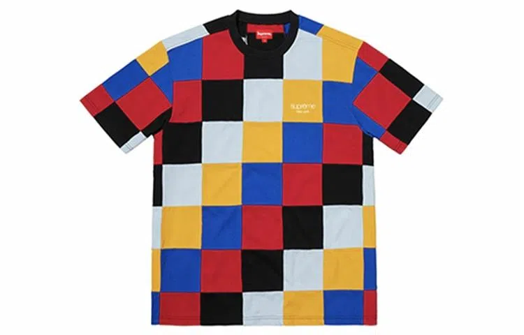 Supreme FW18 Patchwork Pique Tee RedYellowBlue T