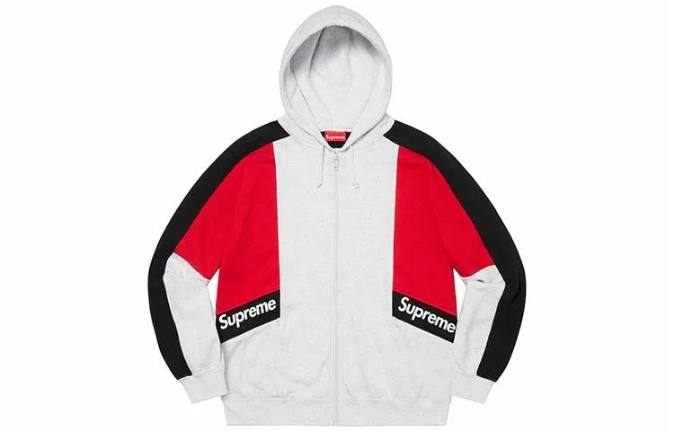 Supreme Color Blocked Zip Up Hooded Sweatshirt Light Grey