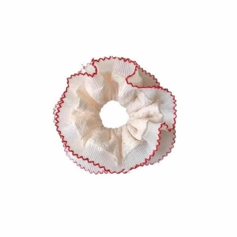 丹琴 法式温柔简约 少女花边双层大肠韩系气质大号高级感丸子头发饰发绳 蕾丝 发圈 女款