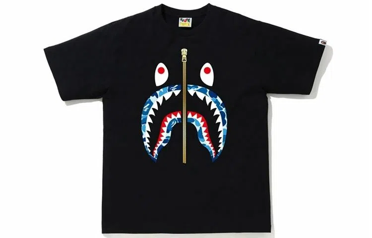 A BATHING APE Shark Camo Zip T-Shirt