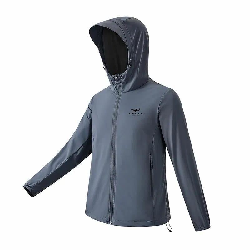 大白鲨 厂家直销冰丝衣男女同款弹力透气防紫外线皮肤衣户外骑行服钓鱼服帽檐连帽防晒服 男款