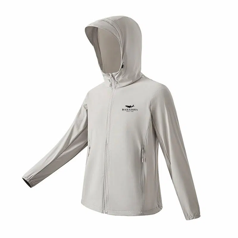 大白鲨 厂家直销冰丝衣男女同款弹力透气防紫外线皮肤衣户外骑行服钓鱼服帽檐连帽防晒服 男款