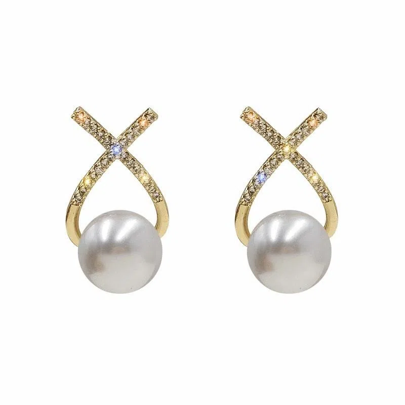 彤彤兔 高级感气质小众轻奢 合金 仿珍珠 水钻 耳环 女款