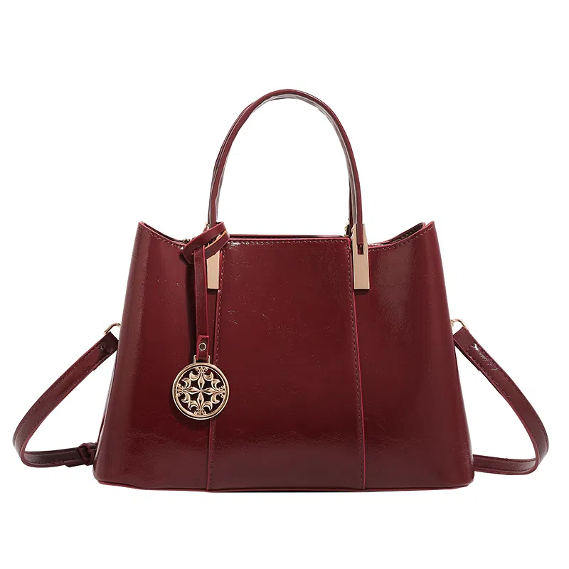 恒源祥 时尚高级感清新百搭复古日常通勤 超纤合成革 单肩斜挎手提包 女款 酒红色