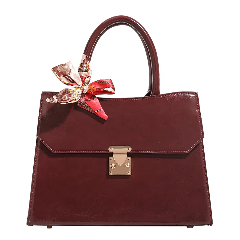 恒源祥 时尚大气高级感清新百搭复古日常通勤 超纤合成革 单肩斜挎手提包 女款 酒红色