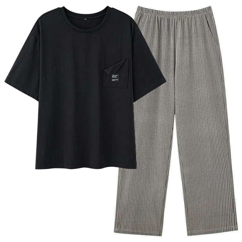 莫代尔 时尚简洁休闲套头宽松细腻柔软亲肤不易起球短袖长裤可外穿夏季睡衣套装 女款 黑色