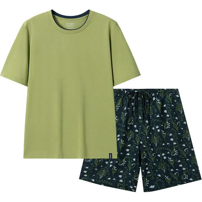 舒雅 柔软亲肤透气家居简约睡衣套装 男款 绿色