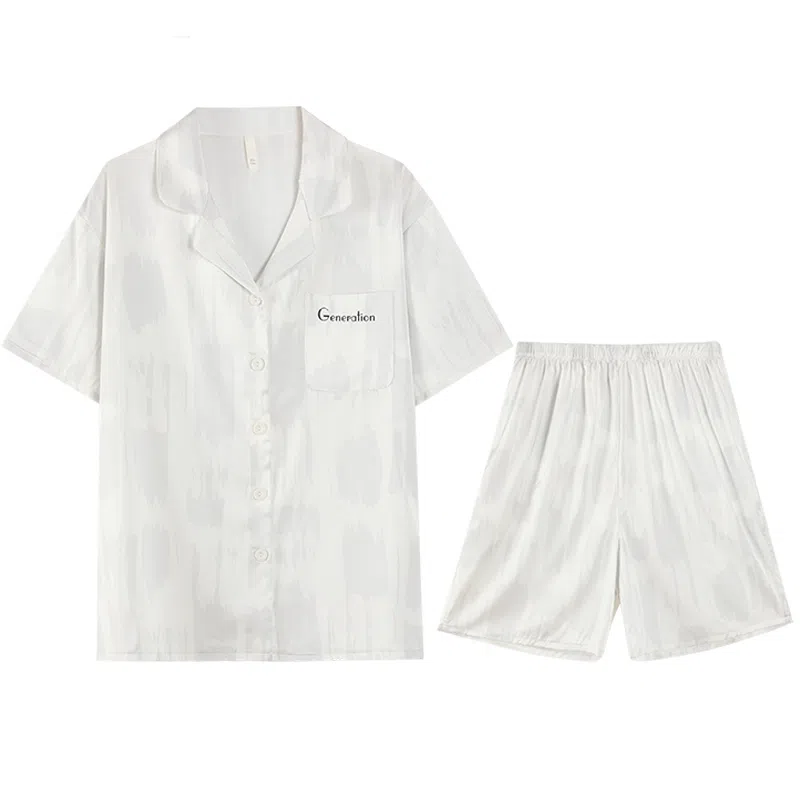 兰缪 凉感舒适透气短袖上衣可外穿家居服五分裤睡衣套装 男款 图片色