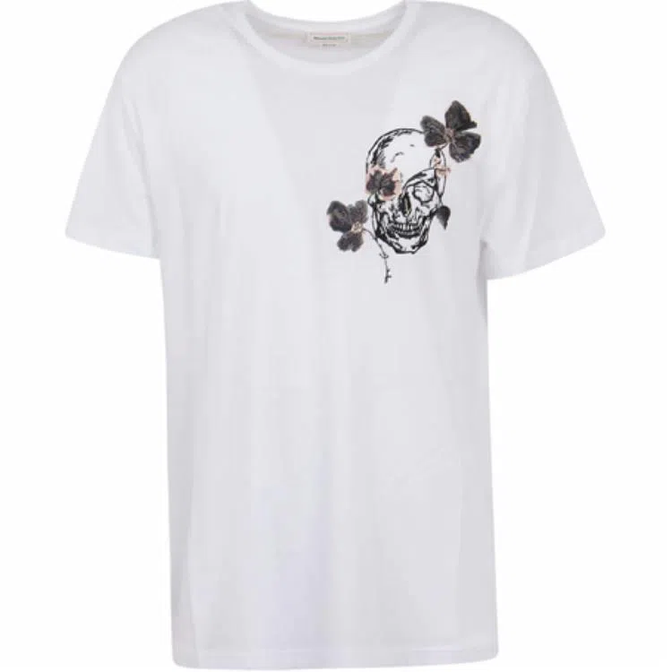 Alexander McQueen Skull Floral Print T-Shirt White