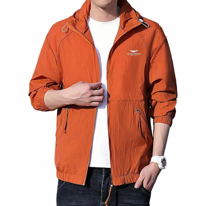 大白鲨 薄款潮牌纯色连帽透气山系户外长袖防晒服 男款