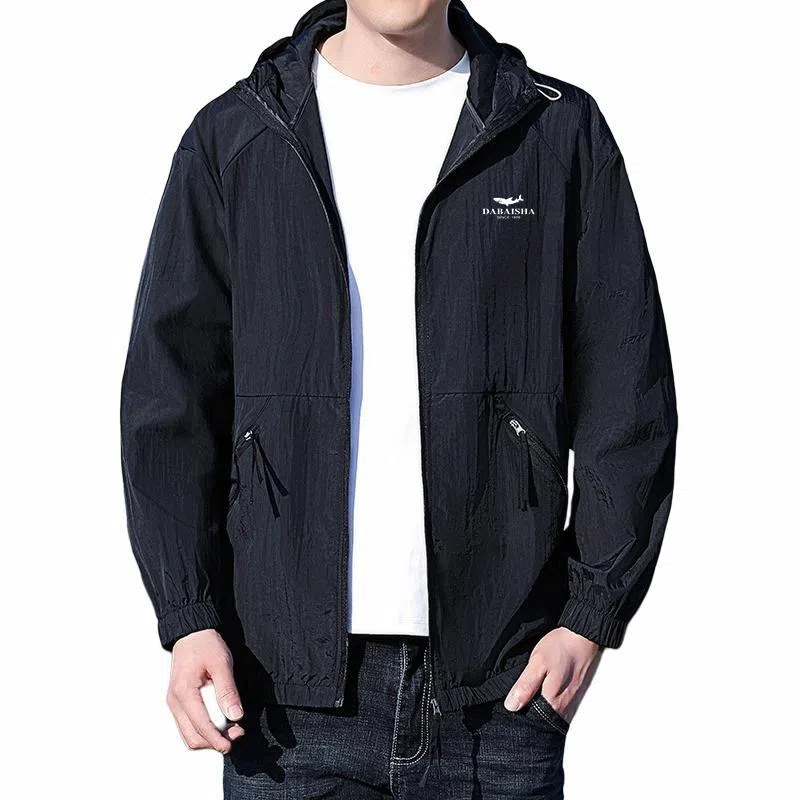 大白鲨 薄款潮牌纯色连帽透气山系户外长袖防晒服 男款