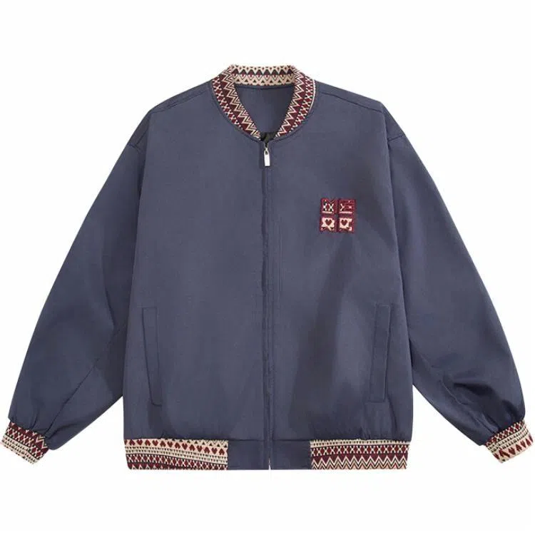 轻迎  民主风提花拼接飞行棒球服 男款