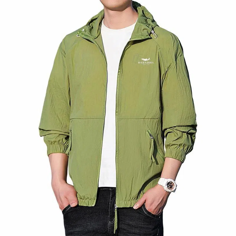 大白鲨 薄款潮牌纯色连帽透气山系户外长袖防晒服 男款