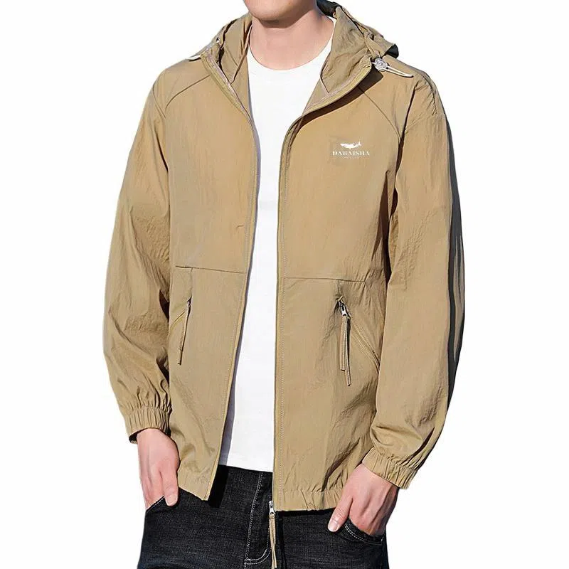 大白鲨 薄款潮牌纯色连帽透气山系户外长袖防晒服 男款