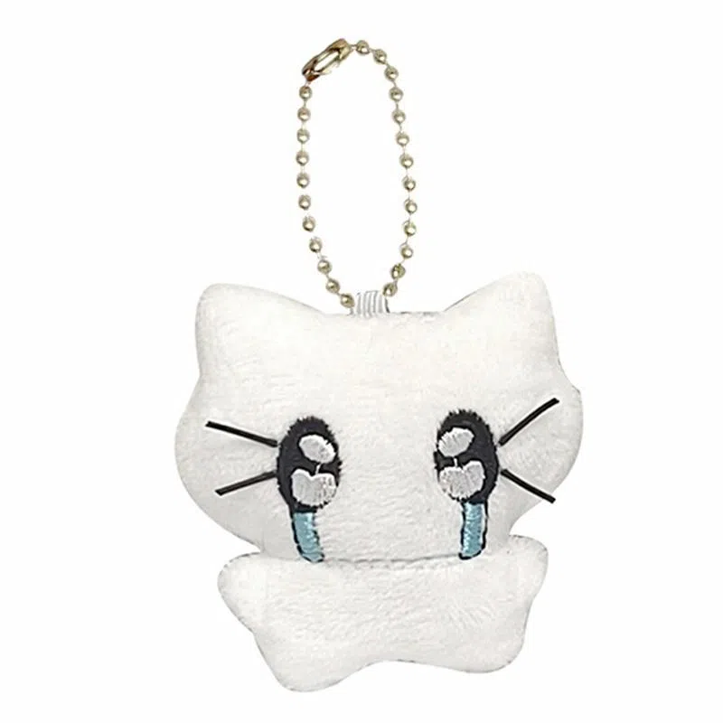 千桐 可爱哭泣小猫 白色耳机小猫 卡通治愈 手机绳挂饰汽车钥匙扣 行李箱 卡通玩偶 毛绒 挂件 男女同款情侣款