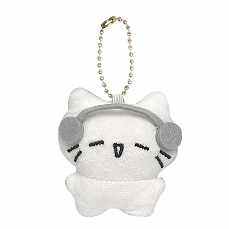 千桐 可爱哭泣小猫 白色耳机小猫 卡通治愈 手机绳挂饰汽车钥匙扣 行李箱 卡通玩偶 毛绒 挂件 男女同款情侣款