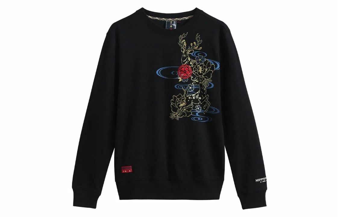 Oniarai Thief Blue Nara Deer Embroidered Pullover Sweatshirt