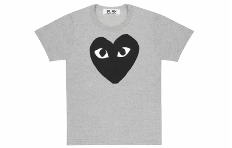 CDG Play Black Heart Print T-Shirt Grey