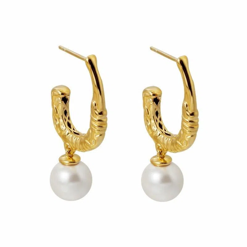 彤彤兔 椭圆几何珍珠 合金 耳钉 女款