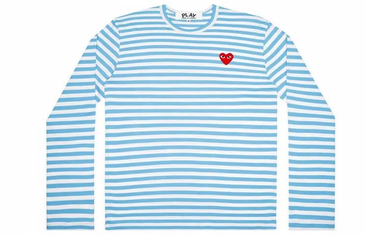 CDG Play Striped Long Sleeve Tee Blue