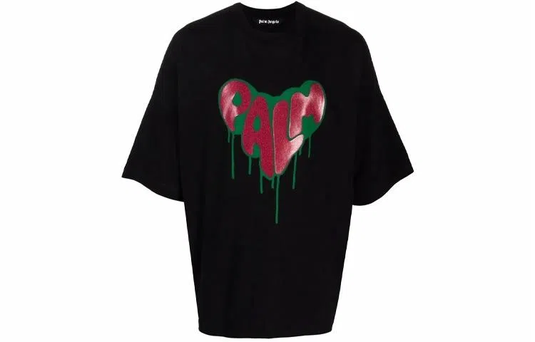 Palm Angels Heart Print T-Shirt Black