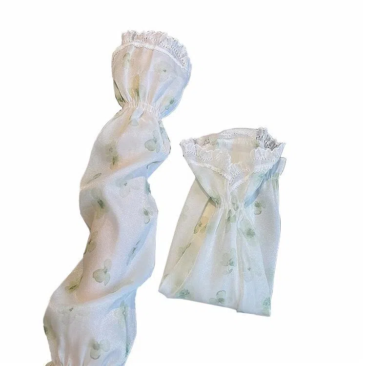 浪莎 甜美晕染花朵蕾丝袖套公主风淑女细闪冰丝冰袖开车骑行护臂 聚酯纤维 防晒袖 女款