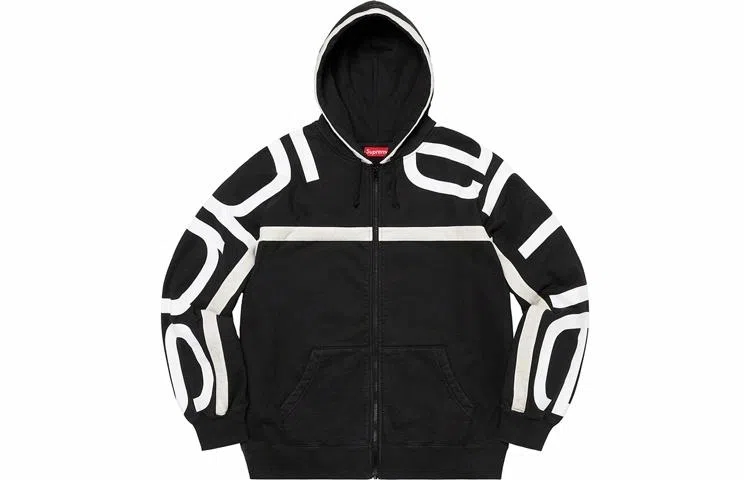 Supreme Big Logo Paneled Zip Up Hooded Sweatshirt