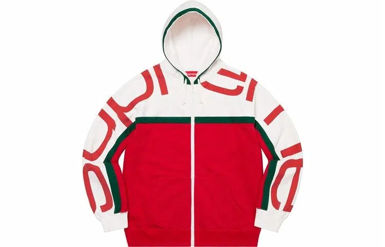 Supreme Big Logo Paneled Zip Up Hooded Sweatshirt