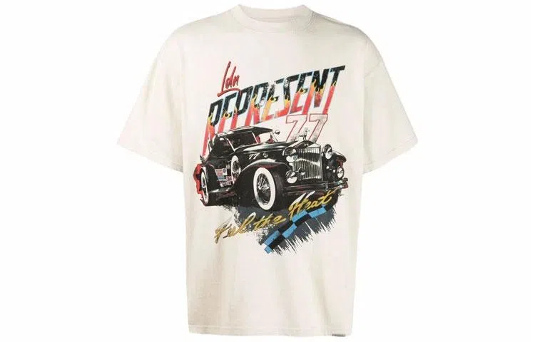 REPRESENT Retro Car Print T-Shirt Beige