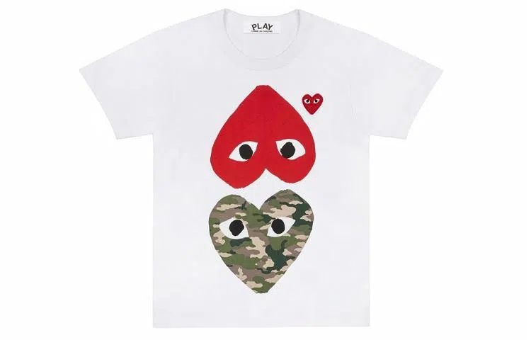 CDG Play Camouflage With Upside Down Heart T-Shirt T