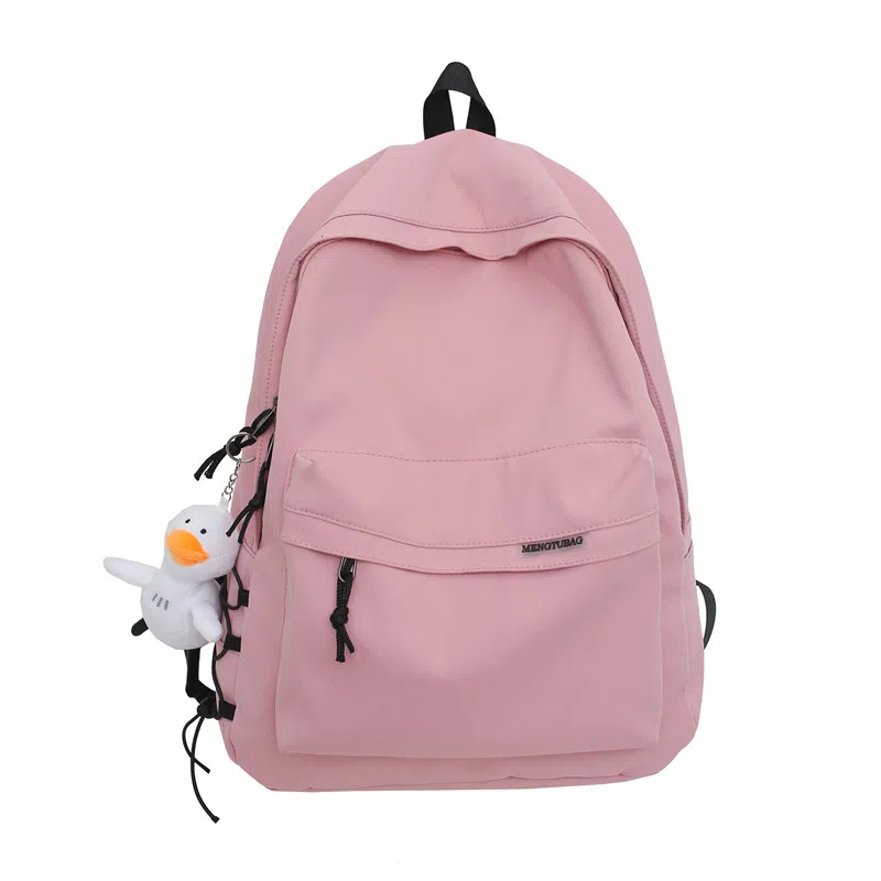 行途 简约大容量旅行背包休闲日系初中生高中大学生书包 尼龙 双肩包 男女同款情侣款 黑色/白色/蓝色/粉色