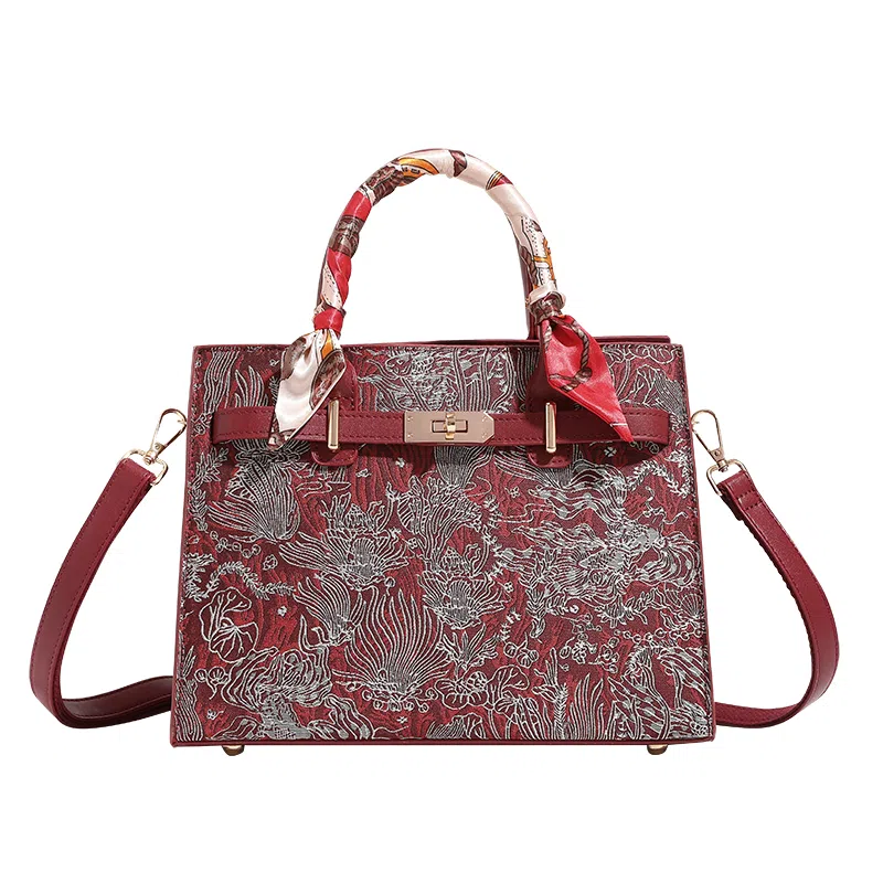 恒源祥 时尚百搭百搭复古通勤 超纤合成革 手提包 女款 酒红色