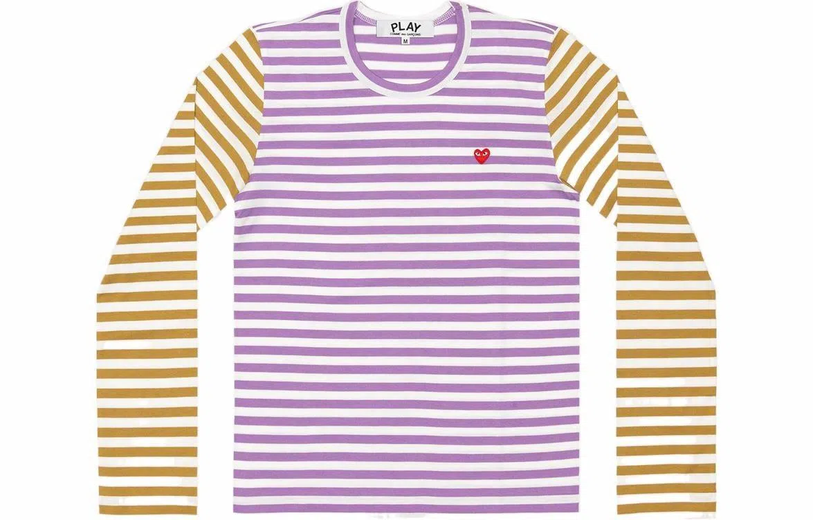 CDG Play SS22 Bi-Colour Stripe T-Shirt GreyPurple T