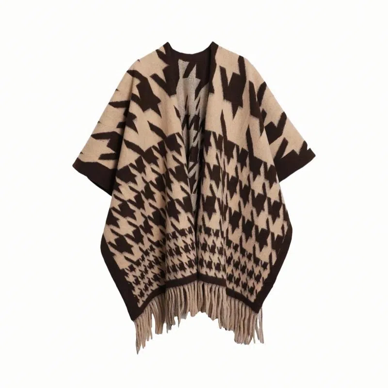 北极绒 时尚千鸟格流苏百搭高级感洋气保暖外搭暖糯亲肤 聚酯纤维 披肩 男女同款情侣款