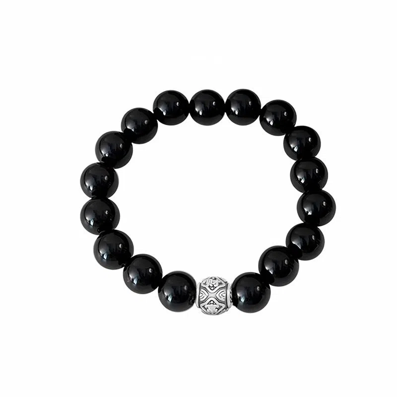 周纪福 新中式转运珠平安财富招财 时尚百搭潮酷 黑曜石 玉石手串 男款