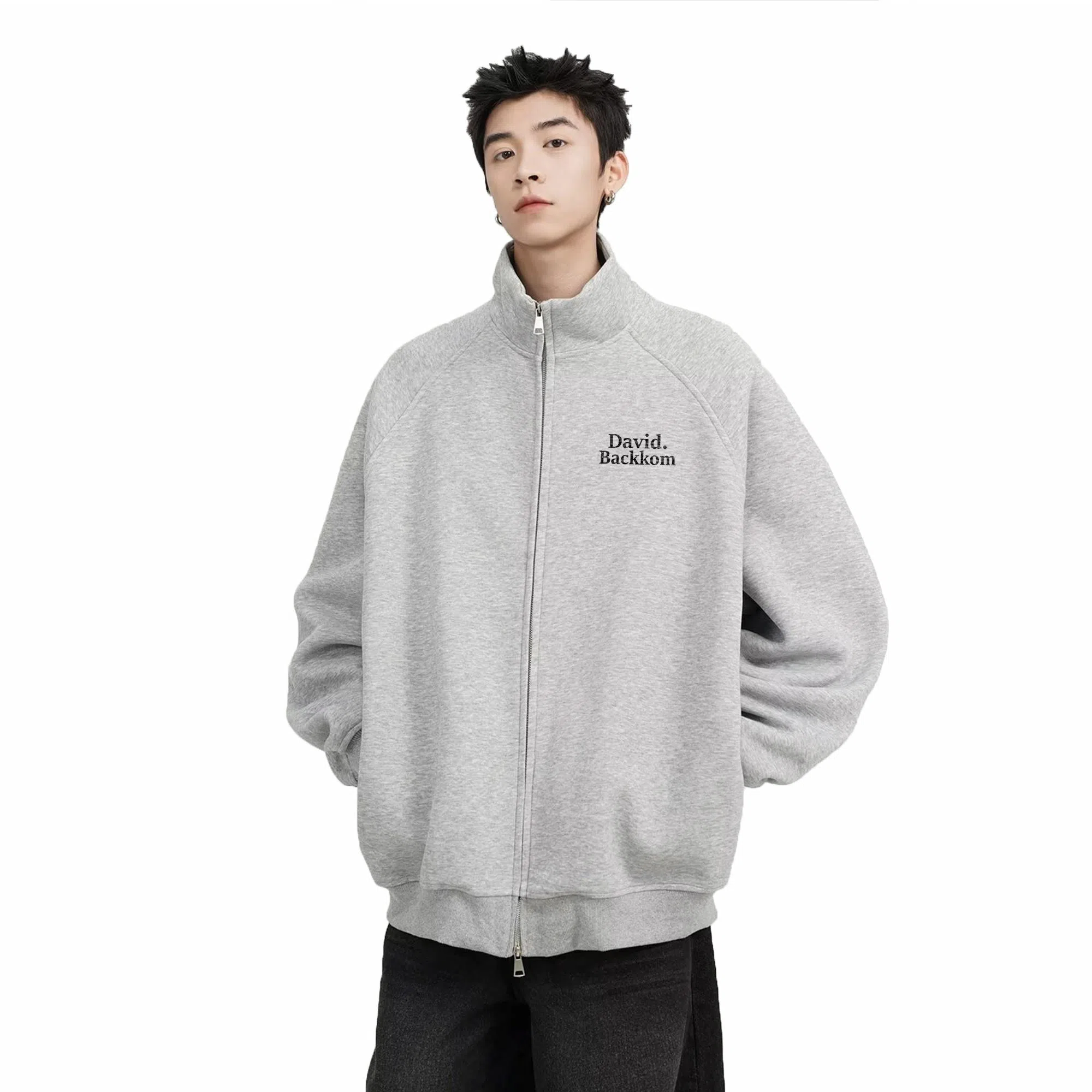 大卫贝肯 美式复古学院风基础款纯色字母时尚简约百搭宽松休闲春秋款夹克 男女同款