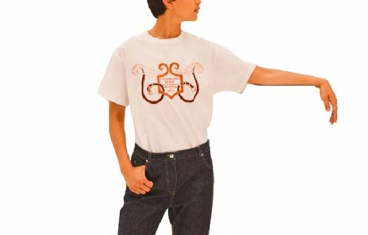 Hermes Letter Print Crew Neck T-Shirt White