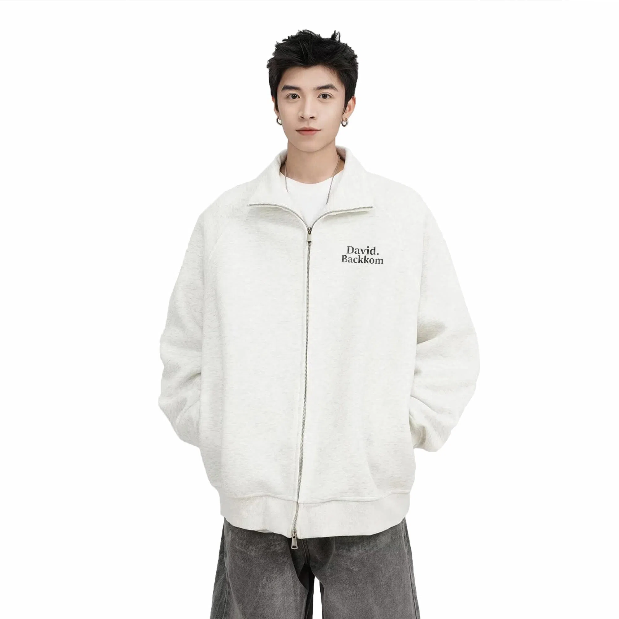 大卫贝肯 美式复古学院风基础款纯色字母时尚简约百搭宽松休闲春秋款夹克 男女同款