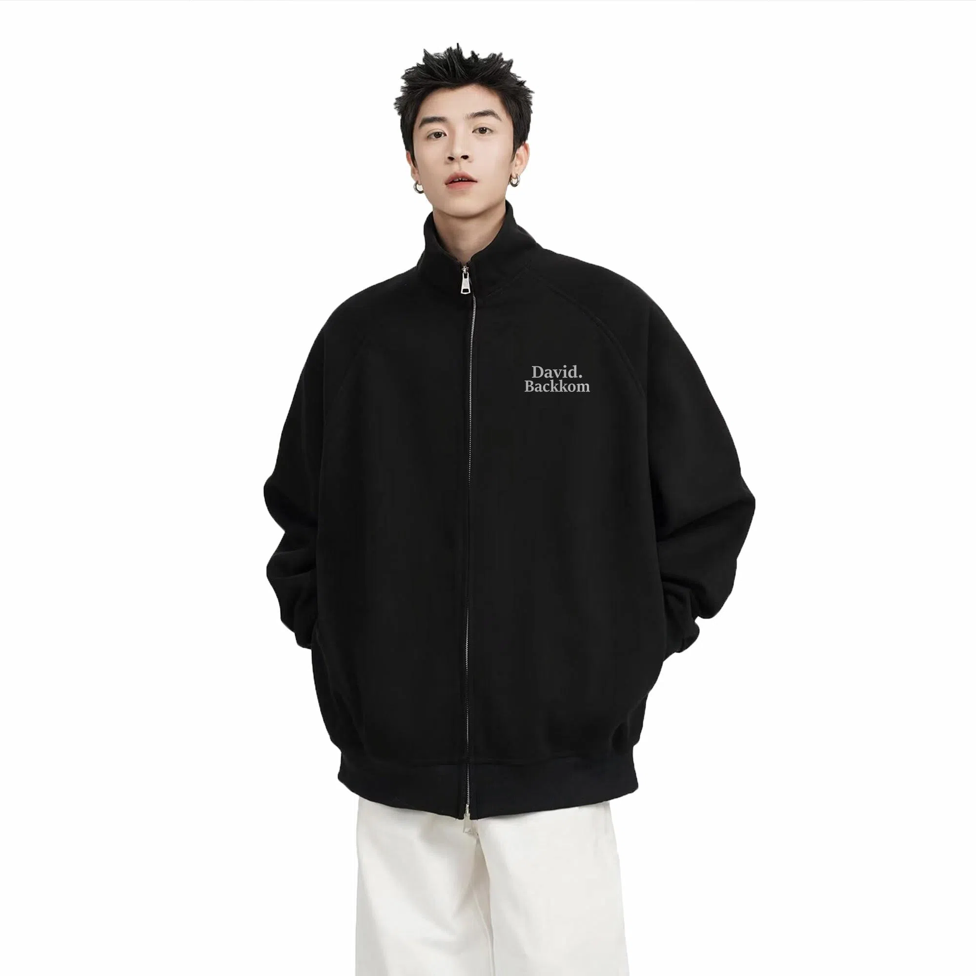 大卫贝肯 美式复古学院风基础款纯色字母时尚简约百搭宽松休闲春秋款夹克 男女同款
