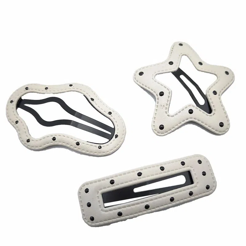 简应舒 波点刘海夹前额碎发边夹可爱侧边 皮革 发夹 女款