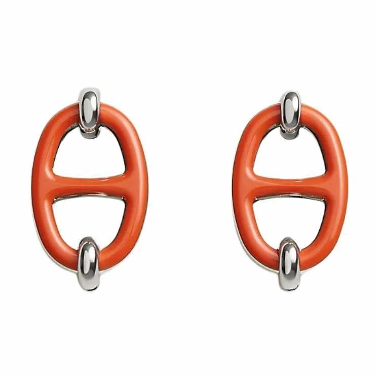Hermes Classic Palladium Earrings Orange