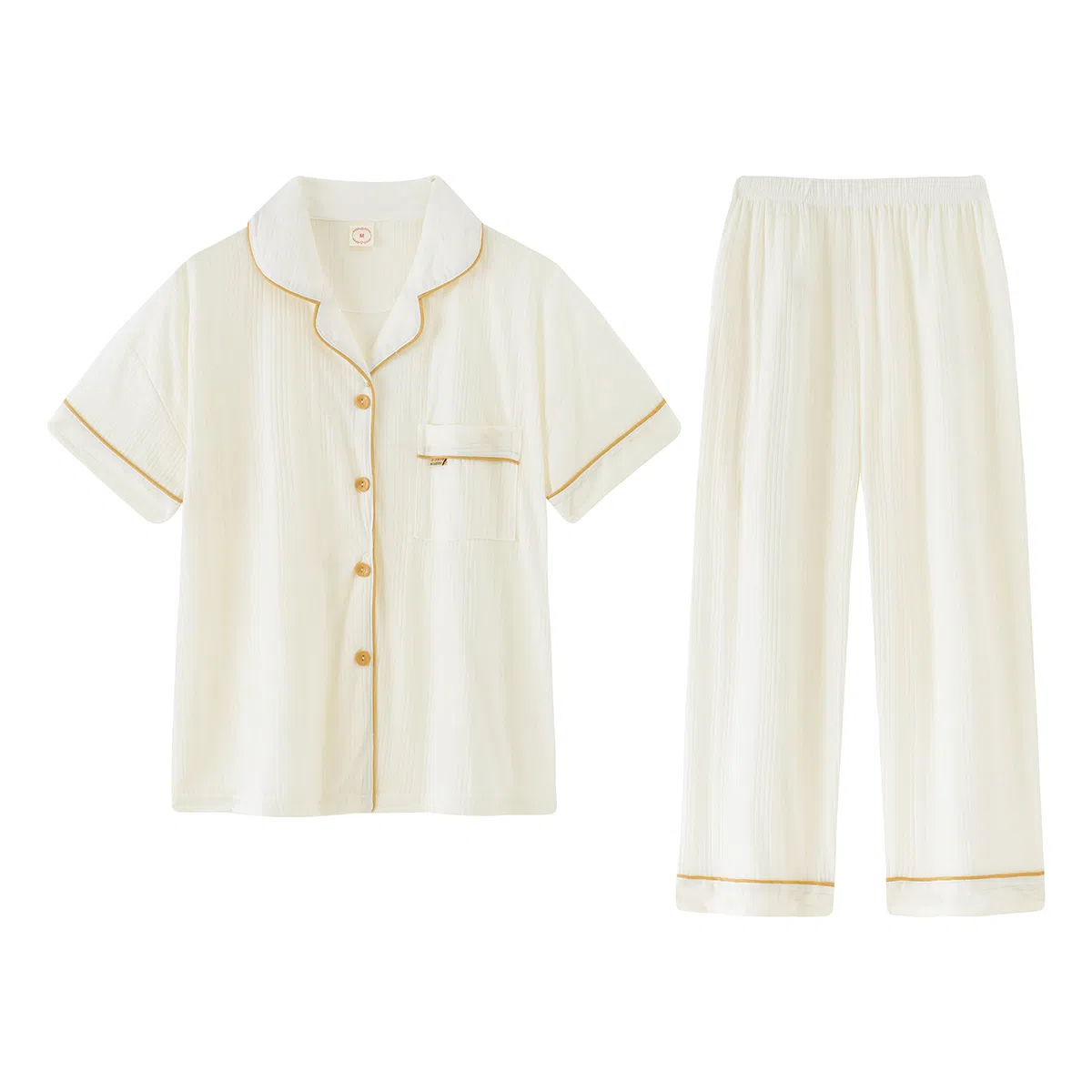 莫代尔 时尚亲肤纯色休闲细腻舒适翻领开衫百搭柔软短袖七分裤家居服可外穿睡衣套装 女款 杏色